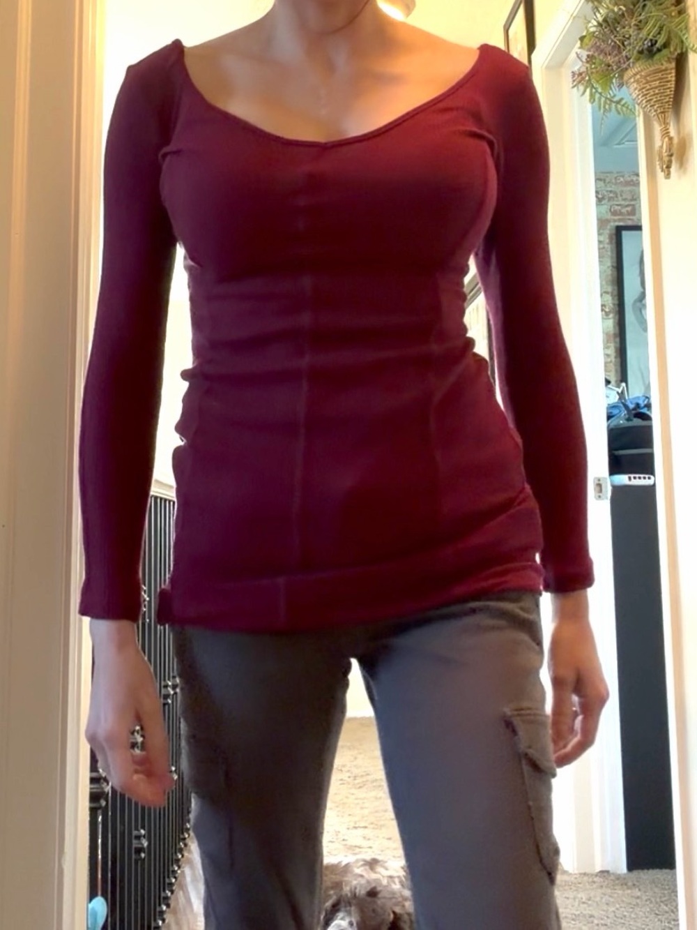 American Eagle Outfitters Women's Long Sleeve Scoop Neck Top or dress - Burgundy